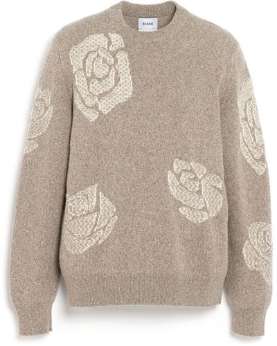 Barrie Round-neck Cashmere Jumper With Roses Motif - Grey