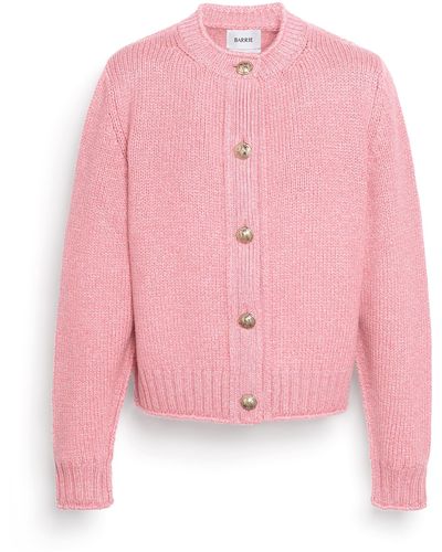 Barrie Cardigan In Chunky Cashmere With Gold Buttons - Pink