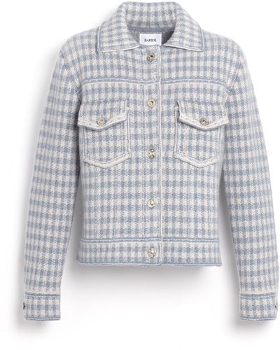 Barrie Denim Fitted Cashmere And Cotton Jacket With Gingham Motif - Grey