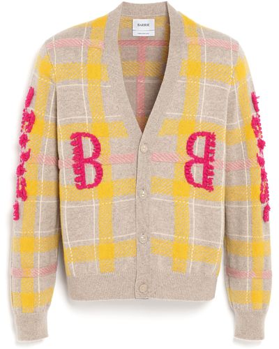 Barrie Tartan Cashmere Cardigan With B Logo - Yellow