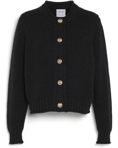Barrie Chunky Cashmere Cardigan With Gold Buttons - Black