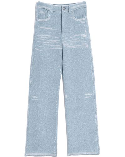 Barrie Distressed Denim Cashmere And Cotton Pants - Blue
