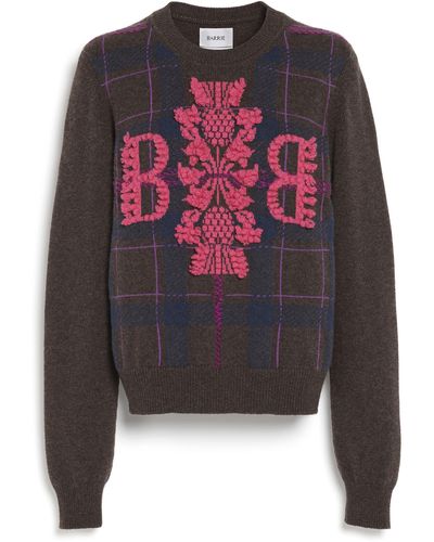 Barrie Tartan Cashmere Sweater With 3d Logo - Gray