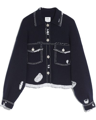 Barrie Denim Fringed Cashmere And Cotton Jacket - Blue