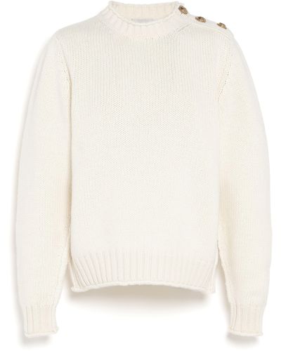 Barrie Sweater In Chunky Cashmere With Gold Buttons - White