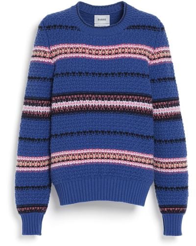 Barrie Striped Chunky Cashmere Jumper - Blue