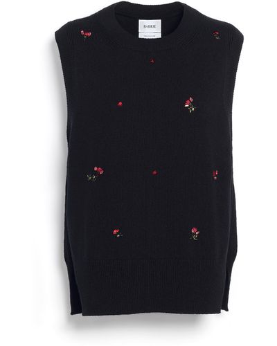 Barrie Iconic Sleeveless Jumper In Cashmere With Floral Embroidery - Blue