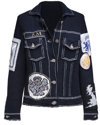 Barrie Denim Cashmere And Cotton Jacket With Embroidered Patches - Blue