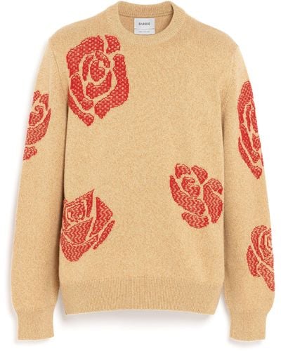 Barrie Round-neck Cashmere Jumper With Roses Motif - Orange