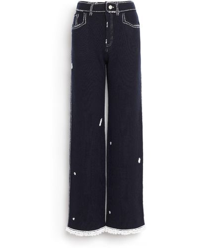 Barrie Denim Fringed Cashmere And Cotton Trousers - Blue