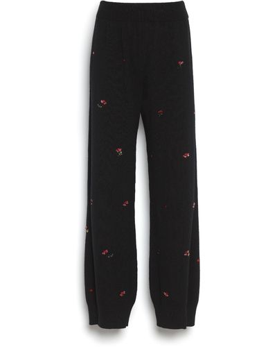 Barrie Iconic Trousers In Cashmere With Floral Embroidery - Black