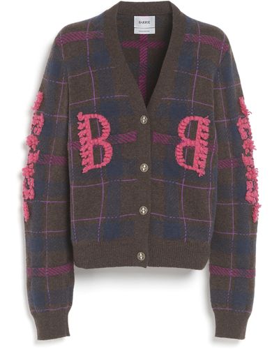 Barrie Tartan Cashmere Cardigan With B Logo - Grey