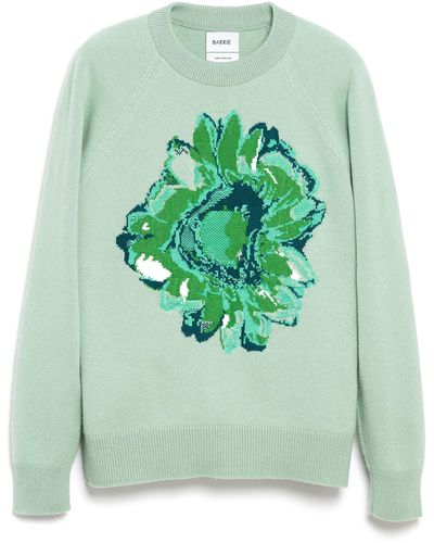 Barrie Sweater With A Flower Motif In Cashmere And Cotton - Green