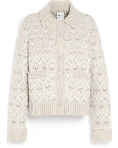 Barrie Chunky Cashmere And Cotton Cardigan With Thistle Motif - White