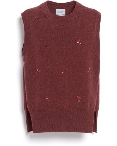 Barrie Iconic Sleeveless Sweater In Cashmere With Floral Embroidery - Red