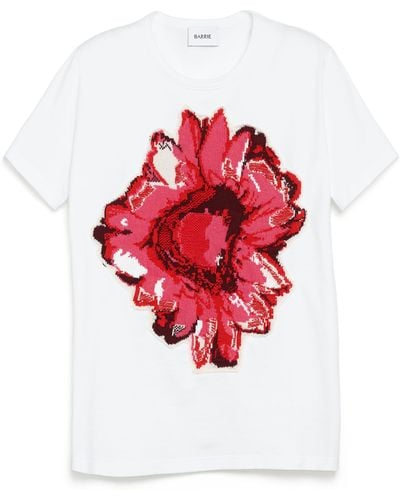 Barrie T-shirt With A Floral Motif Patch In Cashmere - Red