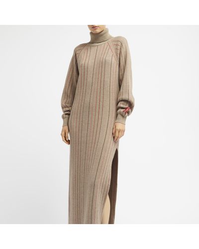 Barrie Maxi Dress In Striped Cashmere - Natural