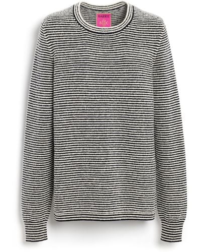 Barrie Cashmere Jumper With Thin Stripes - White