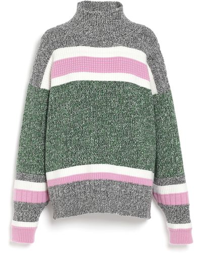 Barrie Striped Cashmere Roll Neck Sweater - Green