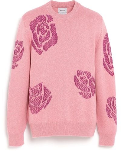 Barrie Round-neck Cashmere Jumper With Roses Motif - Pink