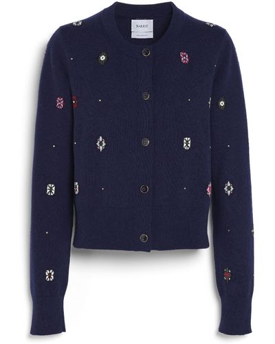 Barrie Cardigan In Cashmere And Cotton With Floral Motif - Blue