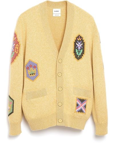 Barrie V-neck Cardigan With Scottish Symbols In Cashmere - Yellow