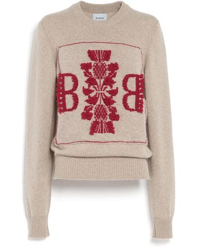 Barrie 3d Cashmere Logo Round-neck Sweater - Pink