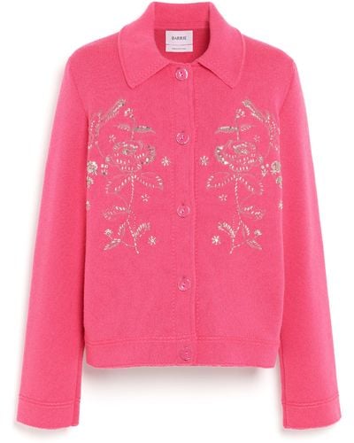 Barrie Denim Jacket In Cashmere And Cotton With Embroidery - Pink