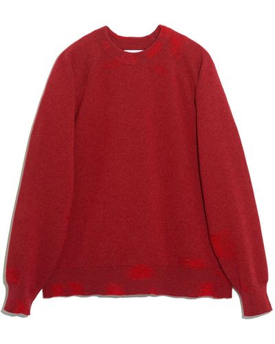 Barrie Round-neck Cashmere, Cotton And Lambswool Sweater - Red