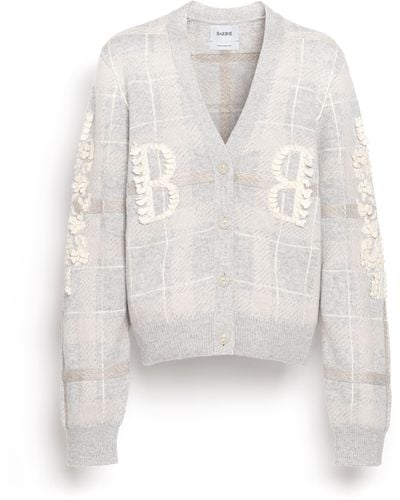 Barrie Tartan Cashmere Cardigan With B Logo - White