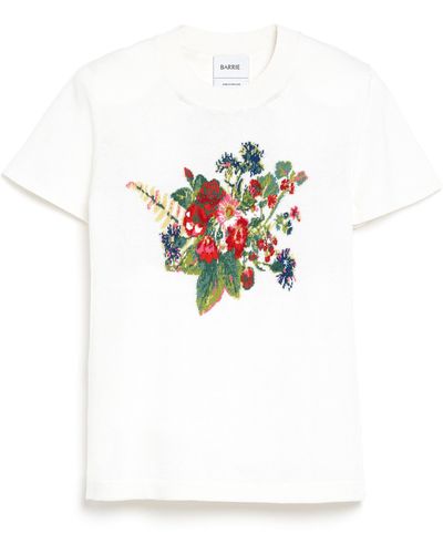 Barrie Top With A Bouquet Motif In Cashmere And Cotton - White