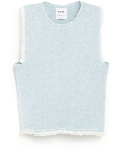 Barrie Denim Fringed Cashmere And Cotton Top - Blue