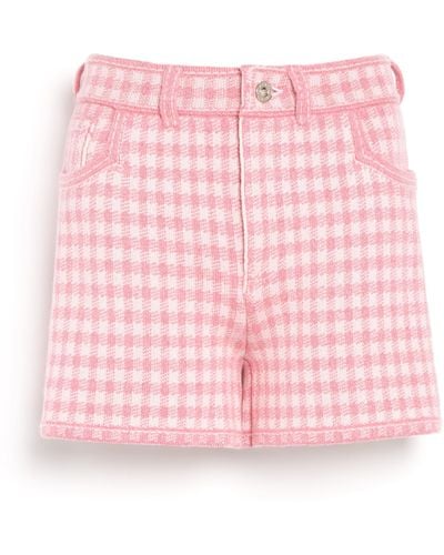 Barrie Denim Cashmere And Cotton Shorts With Gingham Motif - Pink