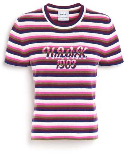 Barrie Striped Cashmere Top - Pink