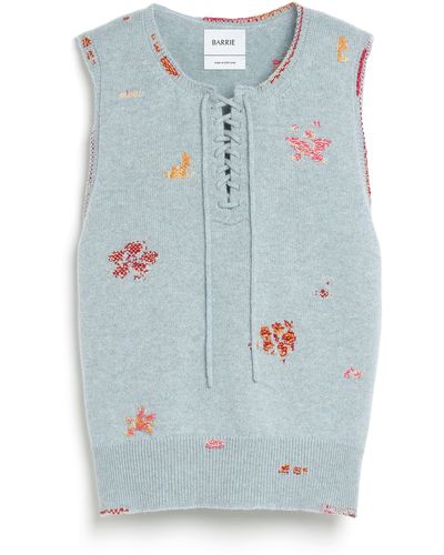 Barrie Tank Top In Cashmere And Cotton With Lace-up Neckline - Blue