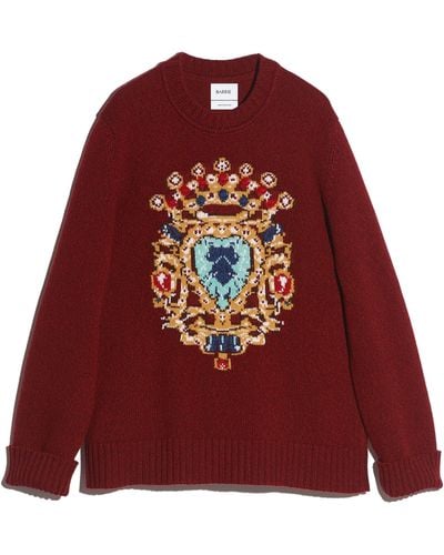 Barrie Cashmere Round-neck Sweater With Jewel Pattern - Red