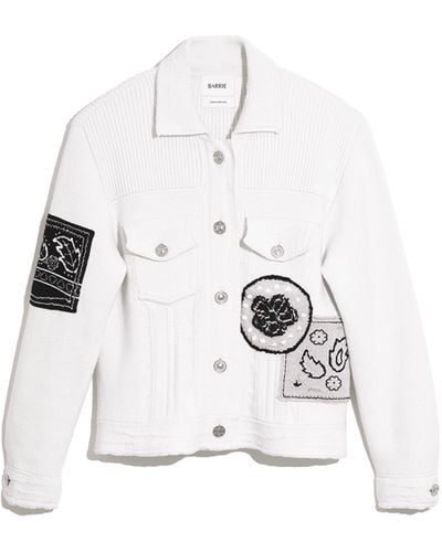 Barrie Denim Cashmere And Cotton Jacket With Embroidered Patches - White