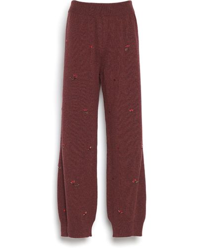 Barrie Iconic Pants In Cashmere With Floral Embroidery - Purple
