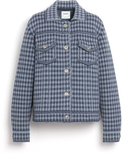 Barrie Denim Jacket In Cashmere And Cotton With Gingham Pattern - Blue