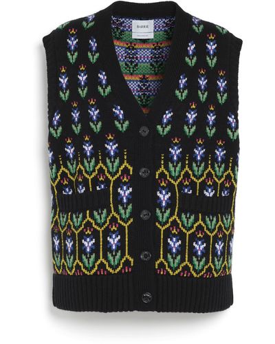 Barrie Chunky Cashmere And Cotton Gilet With Thistle Motif - Black