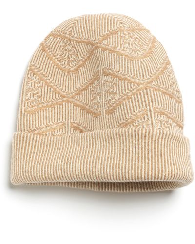 Barrie Beanie Hat In Cashmere With A Monogram Motif - Natural