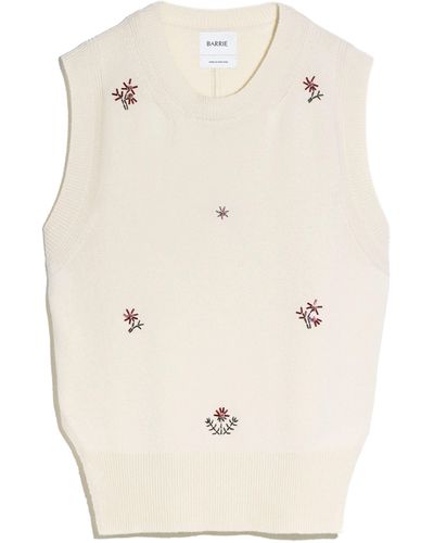 Barrie Iconic Sleeveless Embroidered Jumper In Cashmere - Natural