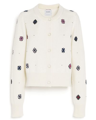 Barrie Cardigan In Cashmere And Cotton With Floral Motif - Natural