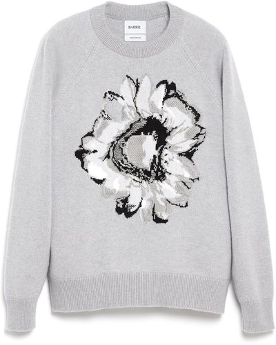 Barrie Jumper With A Flower Motif In Cashmere And Cotton - Grey