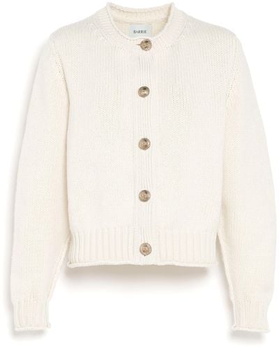 Barrie Cardigan In Chunky Cashmere With Gold Buttons - White
