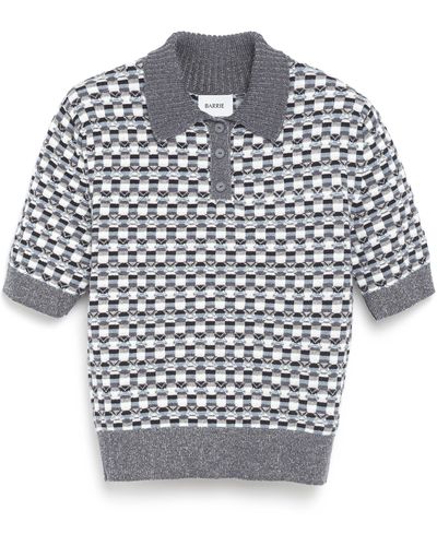 Barrie Polo Shirt In Cashmere With A Graphic Motif - Grey