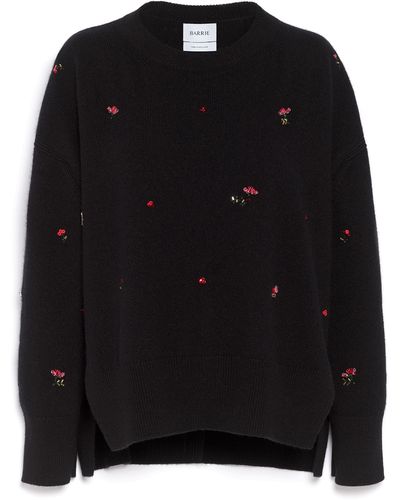 Barrie Iconic Oversized Jumper In Cashmere With Floral Embroidery - Black