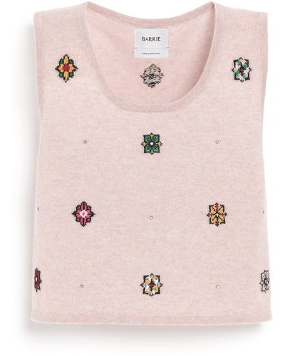 Barrie Sleeveless Crop Top In Cashmere And Cotton With Floral Motif - Pink