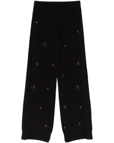 Barrie Iconic Embroidered Trousers In Cashmere - Black