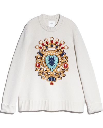 Barrie Cashmere Round-neck Jumper With Jewel Pattern - White